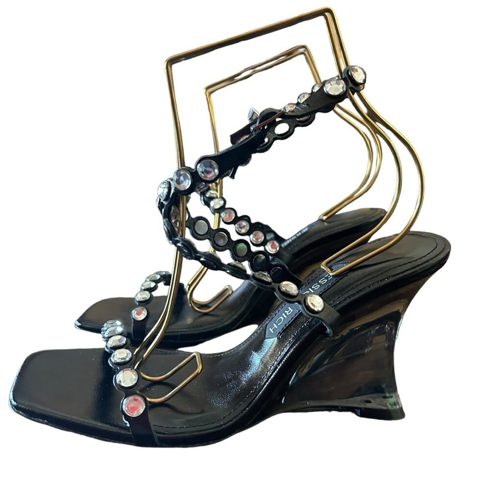Jessica Rich Diamond Wedge Leather Strappy Embellished Heels NEW EU 38/US 8